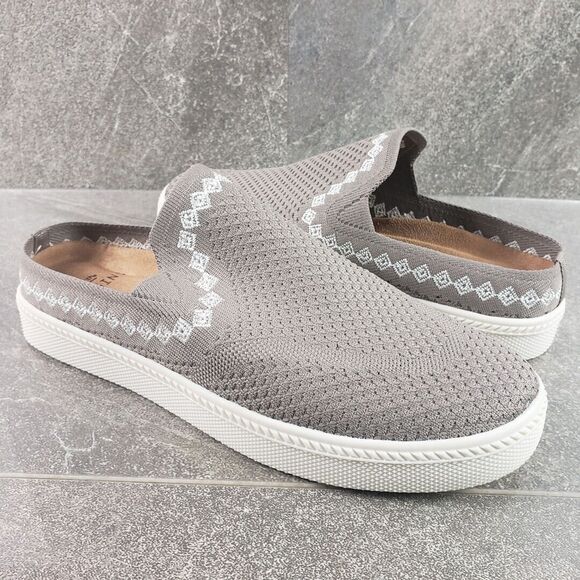 Earth Origins Shoes 7 Wide Embroidered Knit Mules Zilly Slides Granite - Picture 1 of 13